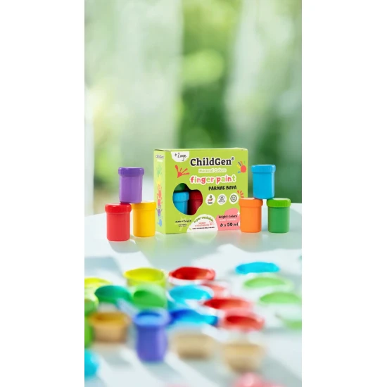 ChildGen abwaschbare Fingerfarben 6 x 50 ml – natürliche, ungiftige und leicht abwaschbare Farben für Kinder.