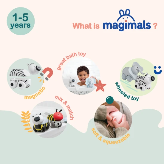 Magnetische Tiere Magicals Wheely Zebra / Elefant