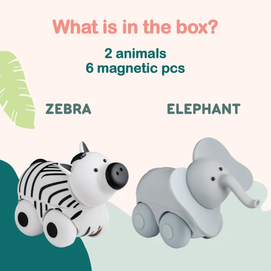 Magnetische Tiere Magicals Wheely Zebra / Elefant