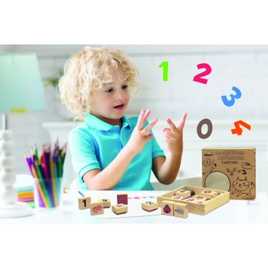 Holzstempel Tiere und Zahlen 15 Stk