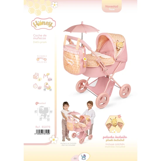 Klappbarer Puppenwagen mit Sonnenschirm und Tasche DeCuevas Honey 2026 60 cm Klappbarer Puppenwagen mit Sonnenschirm und Tasche DeCuevas Honey 2026 60 cm