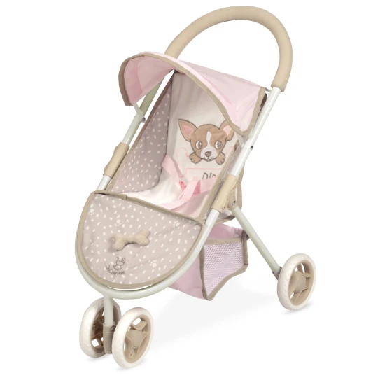 DeCuevas 90243 2021 DIDI 2021 Sportlicher Dreirad-Puppenwagen, rosa-weiß-braunes Design mit Welpen-Samtstickerei, geeignet für Puppen bis 46 cm.