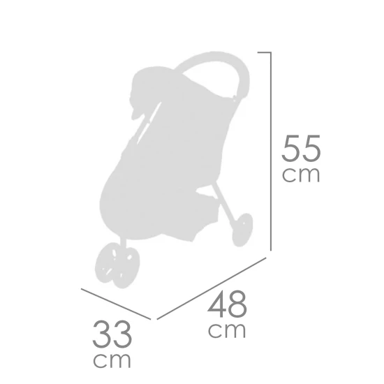 DeCuevas 90280 COCO 2024 Dreirad-Sportpuppenwagen, graublaues Design mit Mutter- und Baby-Dinosaurier-Aufdruck, geeignet für Puppen bis 46 cm.