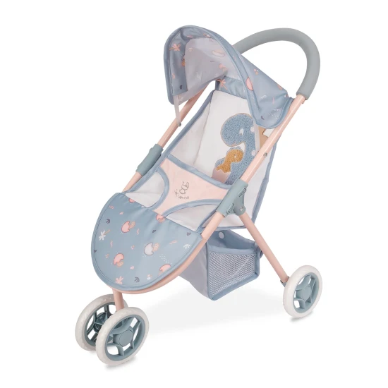 DeCuevas 90280 COCO 2024 Dreirad-Sportpuppenwagen, graublaues Design mit Mutter- und Baby-Dinosaurier-Aufdruck, geeignet für Puppen bis 46 cm.