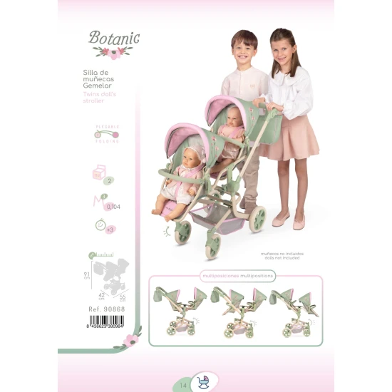 Zwillings-Puppenwagen mit Tasche DeCuevas Botanic 2026 91 cm Zwillings-Puppenwagen mit Tasche DeCuevas Botanic 2026 91 cm
