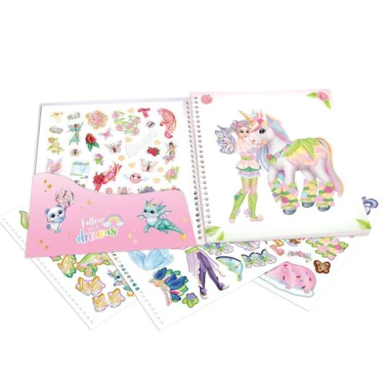 Kreativbuch Zieh mich an Ylvi mit 24 spiralgebundenen Seiten Figurinen der Fee Ylvi und Einhörner und 11 Stickerbogen Depesche