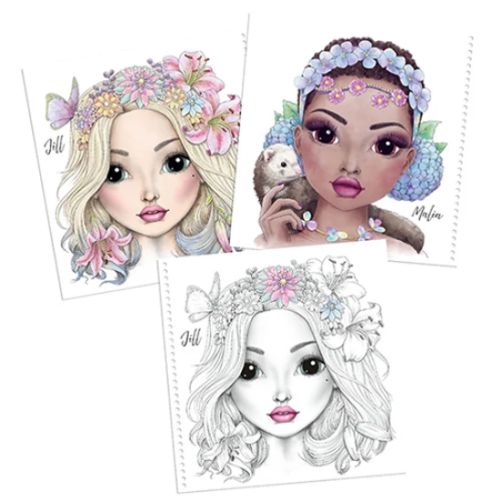 TOPModel Malbuch Models mit 20 floralen Motiven für Stifte und Wasserfarben
