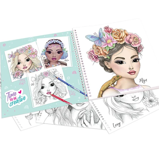 TOPModel Malbuch Models mit 20 floralen Motiven für Stifte und Wasserfarben