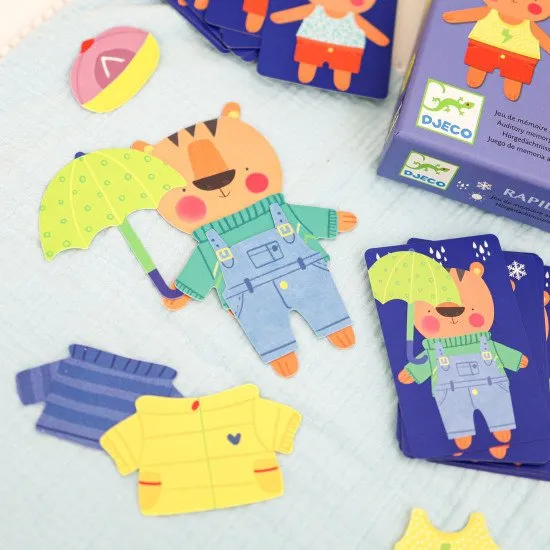 Ein Rapido Meteo-Spiel, bei dem die Spieler darum wetteifern, als Erste ihren Tiger zu verkleiden, je nachdem, wie gut sie sich die Anweisungen ihres Teamkollegen gemerkt haben.