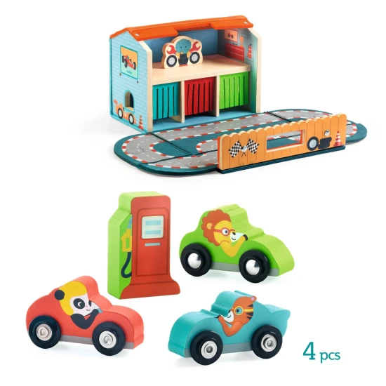 Djeco Tragbare Garage und Rennbahn Softi Vroom