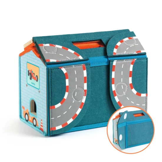 Djeco Tragbare Garage und Rennbahn Softi Vroom