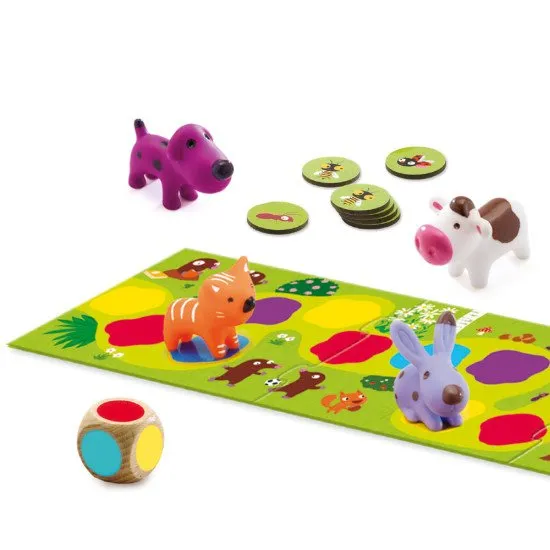 Brettspiel für die Kleinsten. Niedliche Tiere führen Kinder in das Prinzip sozialer Spiele ein.