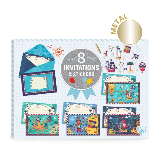 Einladungen & Piratenaufkleber