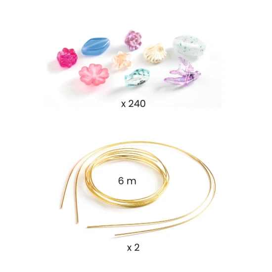 Duo-Diademe Blau – ein Set zur Herstellung von zwei wunderschönen Diademen mit Acrylperlen, goldenen Stirnbändern und flexiblem Faden.