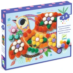 Collage mit Pompons, Vogelsilhouette