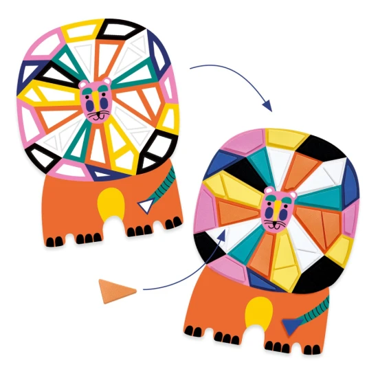 Djeco Afrika Mosaik-Sticker – ein Kreativ-Set mit bunten wiederverwendbaren Schaumstoff-Stickern für 3 Tiere aus der Savanne.