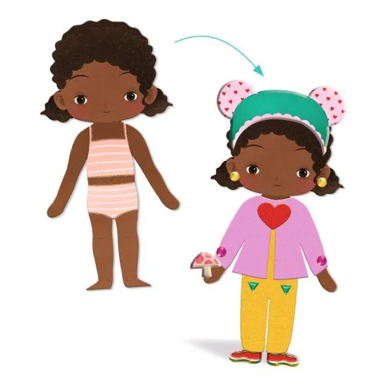 DJECO Kreativset für Kinder mit 12 Figuren und selbstklebendem Anziehfilz, aus ökologischem FSC®-Papier.