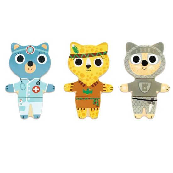 Setzen Sie eine niedliche kleine Katze zusammen. Die Holzpuzzleteile werden in einer Holzbox in Form eines Hauses aufbewahrt.