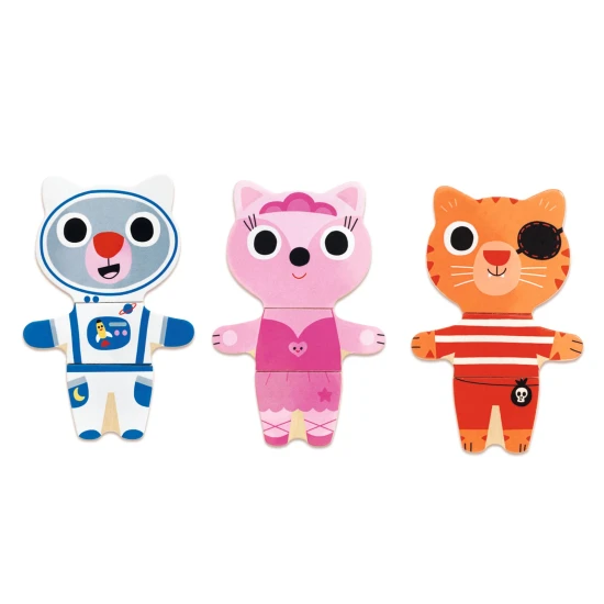 Setzen Sie eine niedliche kleine Katze zusammen. Die Holzpuzzleteile werden in einer Holzbox in Form eines Hauses aufbewahrt.