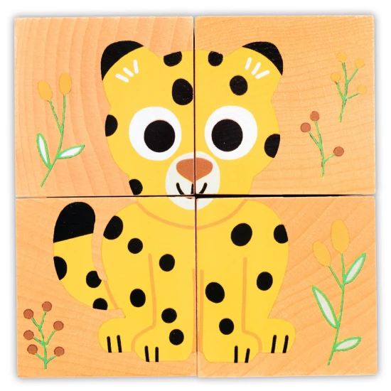 Holzpuzzlewürfel Freunde aus der Wildnis