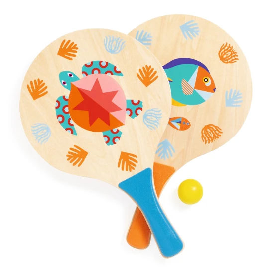 Djeco Strandschlägerset – 2 Holzschläger und ein Ball