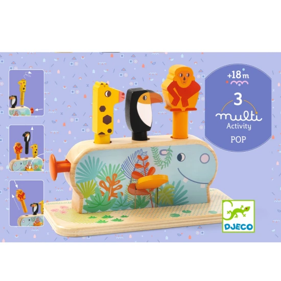 Baby Color Motorikspielzeug aus Holz mit aufspringenden Tieren