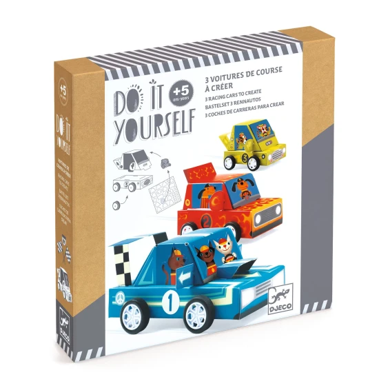 DIY Grand Prix Bastelset von Djeco mit drei Rennautos