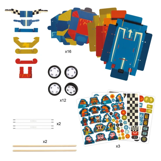 DIY Grand Prix Bastelset von Djeco mit drei Rennautos