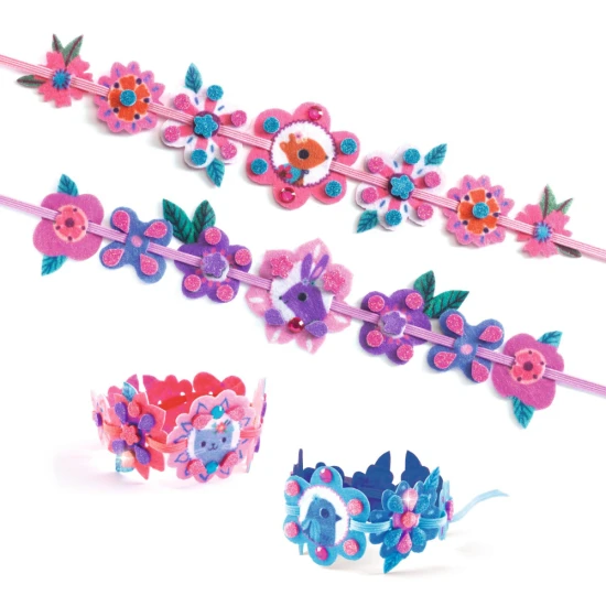 DIY-Armbänder für Kinder Djeco – ein Kreativset mit Filzarmbändern, Schaumstoffaufklebern und Strasssteinen