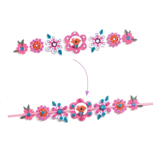 DIY-Armbänder für Kinder Djeco – ein Kreativset mit Filzarmbändern, Schaumstoffaufklebern und Strasssteinen