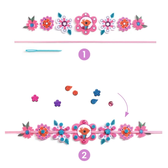 DIY-Armbänder für Kinder Djeco – ein Kreativset mit Filzarmbändern, Schaumstoffaufklebern und Strasssteinen