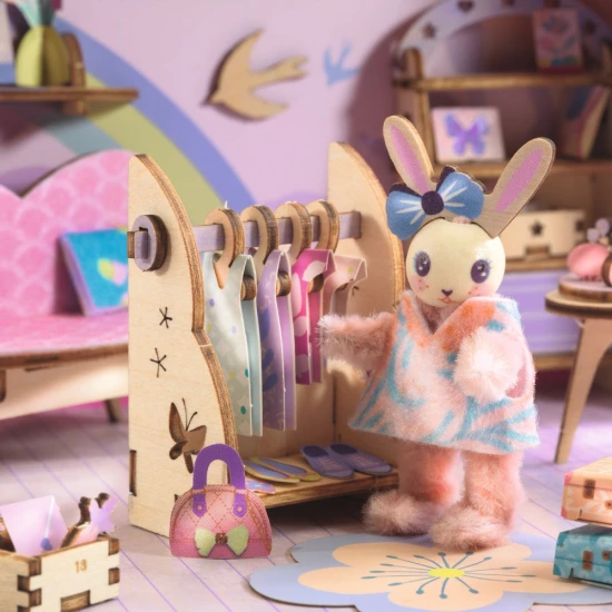 Kinder-Kreativset Djeco Mi House Rosie – Minihaus mit Möbeln, Figur und Zubehör