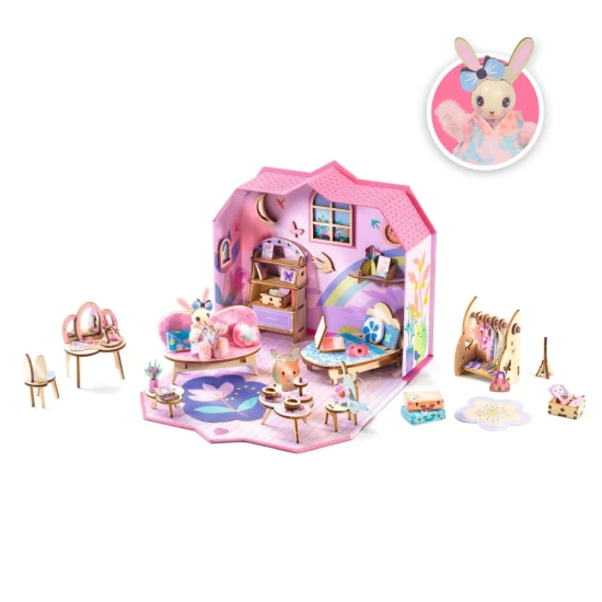 Kinder-Kreativset Djeco Mi House Rosie – Minihaus mit Möbeln, Figur und Zubehör