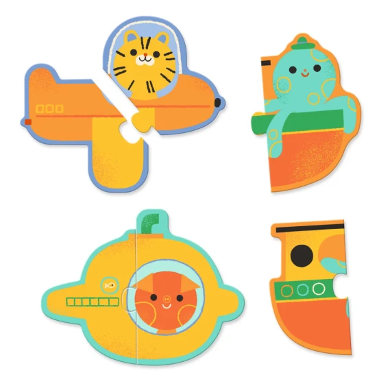 Djeco Duo Puzzle für Kinder – Fortbewegungsmittel wie Autos, Flugzeuge und Schiffe