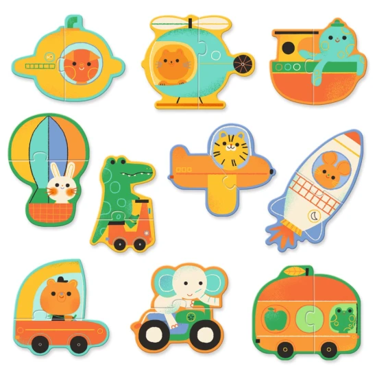 Djeco Duo Puzzle für Kinder – Fortbewegungsmittel wie Autos, Flugzeuge und Schiffe