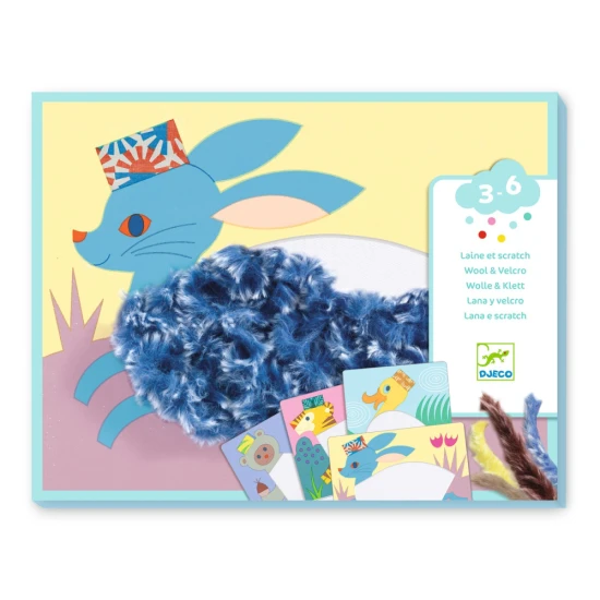 Djeco – Kreatives Gestalten mit Wolle und Klettverschluss – Wolltiere auf Kartonvorlagen