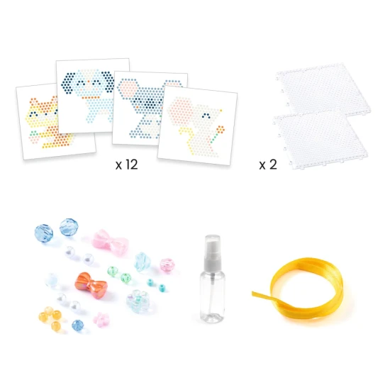 Kreatives Set mit türkisfarbenen Tierperlen zur Gestaltung von Mosaiken