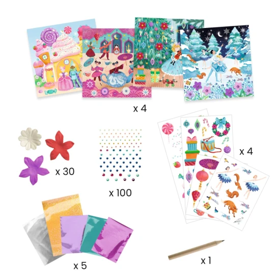 Nussknacker – Märchenhafte Geschichten zum Dekorieren, Set mit Transferfolien, Papierblumen und selbstklebenden Steinen