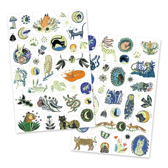 Tattoos Nachtreflexionen, leuchtendes Tattoo für Kinder, süße Tiere, temporäres Tattoo mit phosphoreszierenden Effekten, im Dunkeln leuchtendes Tattoo.