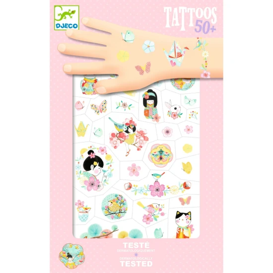 Tattoos für Kinder mit dem Thema Sakura von Djeco – zarte Kirschblüten in Pastellfarben