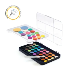 Set mit 50 Aquarellfarben, Pinsel und Wasserbehälter