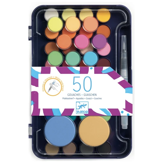 Set mit 50 Aquarellfarben, Pinsel und Wasserbehälter
