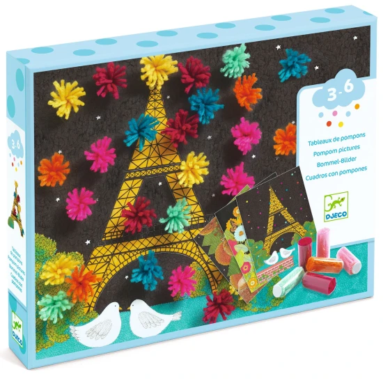 Collage aus selbstklebenden Pompons