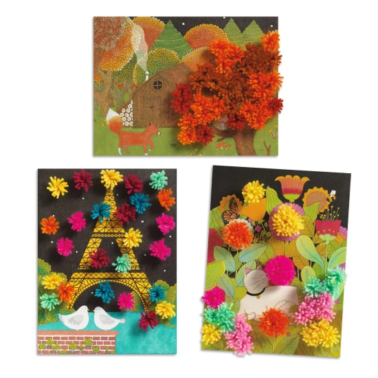 Collage aus selbstklebenden Pompons