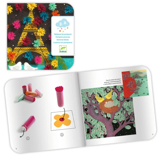 Collage aus selbstklebenden Pompons