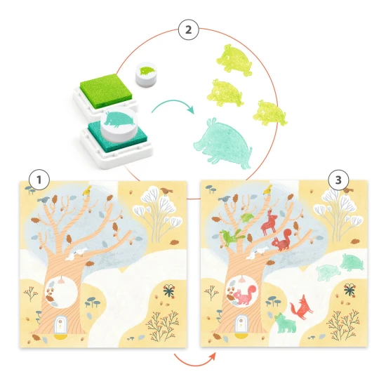 Kreatives Stempelset Tiere auf einem Baum