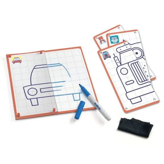 Mit diesem Set aus 12 doppelseitigen Vorlagekarten und Zeichenhilfen können Sie das symmetrische Zeichnen üben.