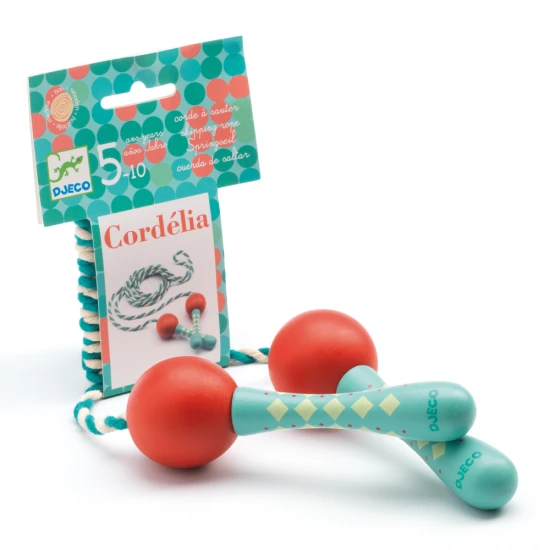 Stilvolles Springseil mit markanten Holzgriffen und zweifarbigem Baumwollseil.