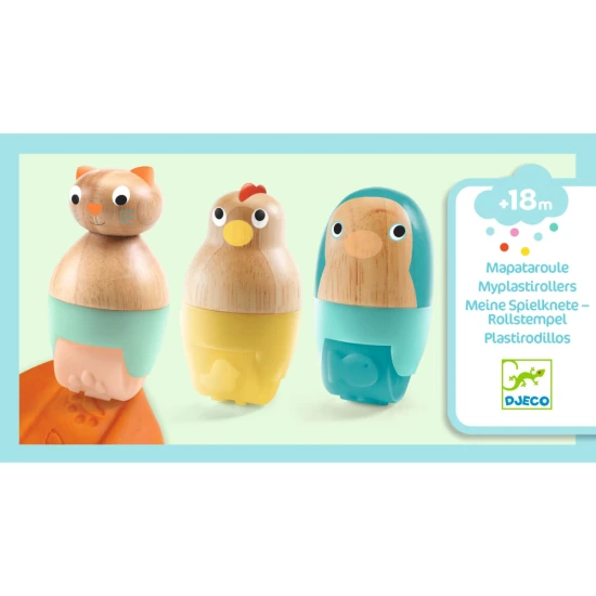 Das erste Kreativset mit Knete für die Kleinsten beinhaltet 3 große Holzwalzen mit ergonomisch geformtem Griff.