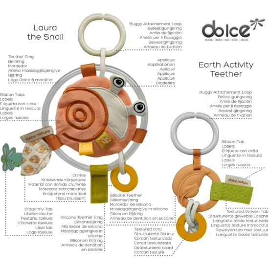 Hängendes sensorisches Spielzeug Schnecke und Silikonbeißring für die sensorische Entwicklung Dolce